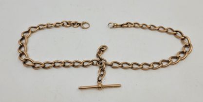 A 9ct. rose gold oval link double Albert chain, with T bar, length 40.5cm (one clasp as found). (