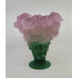 A Daum "Roses" glass vase, pink and green, signed "Daum France" to rim, height 29.5cm.  Condition