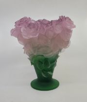 A Daum "Roses" glass vase, pink and green, signed "Daum France" to rim, height 29.5cm.  Condition