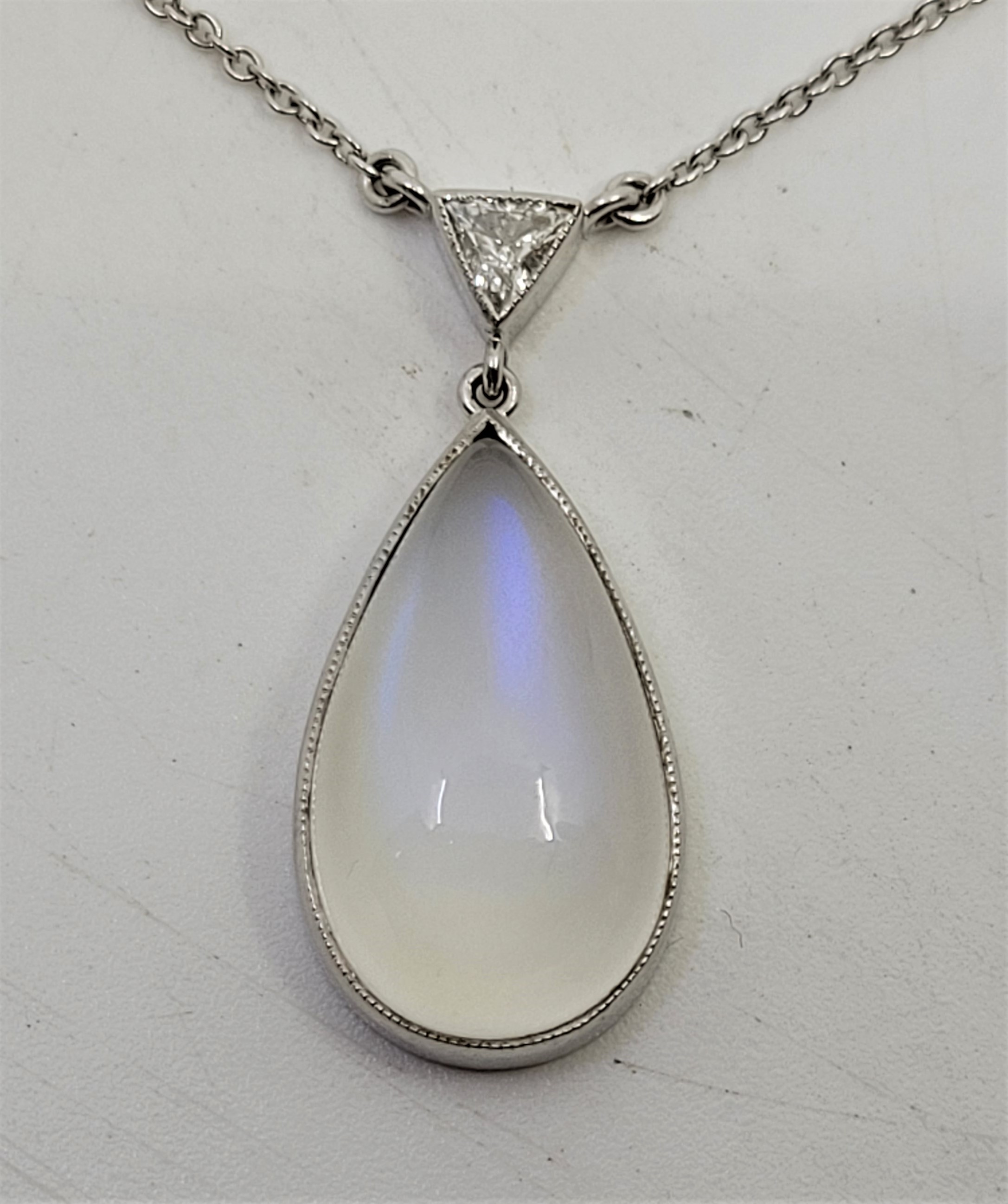 An Italian 18ct. white gold, moonstone and diamond pendant necklace, the fine link 18ct. white - Image 2 of 4