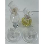 Two Lalique pi dishes and two Lalique perfume bottles