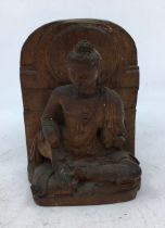 An Asian carved wooden figure of Buddha H:12cm (a/f)