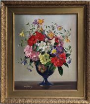 Albert Williams (1922-2010), still life of flowers in a Sevres style vase, oil on canvas, signed