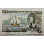 A Government of Seychelles 50 Rupees banknote, 1st October 1970, serial no. A/1 063255, Bruce