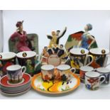 A large collection of porcelain items to include a Claris Cliff and a Susie Cooper porcelain figures