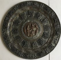 A large 19th cent Indian bronze an silver mounted charger  Diameter:60cm