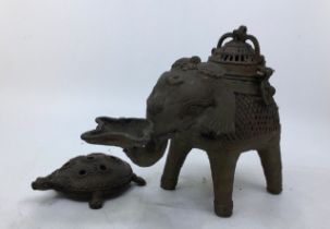 An Indian bronze figure of an elephant (H:19cm) together with an Indian bronze figure of tortoise (