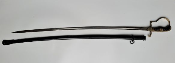 A Third Reich Army Officer's dress sword, having single edge curved 84cm blade with single fuller