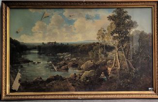 Edmund John Niemann (British 1813-1876), "Figures along a riverside path with an angler and