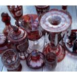 A large collection of assorted Bohemian glass to include a single Lustre