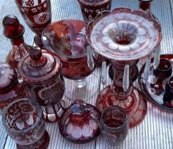 A large collection of assorted Bohemian glass to include a single Lustre