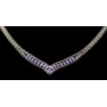 A diamond and 18ct gold fancy link collar necklace, comprising a herringbone link with beaded