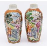 A pair of Chinese Export "Mandarin Palette" tea cannisters, Qianlong Period, circa 1795 painted with