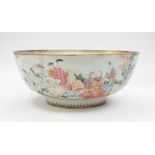 A Chinese Export Famille Rose porcelain large punch bowl, circa 1780, decorated with a continuous