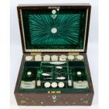 A Victorian rosewood inlaid brass, mother-of-pearl and abalone rectangular sewing box, the cover and