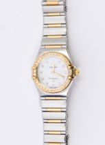 Omega: a Ladies Omega Constellation Manhattan steel and 18ct gold wristwatch, comprising a round