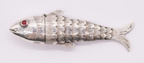 A late Victorian silver novelty pill / snuff box and cover in the form of an articulated fish with