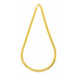 An 18ct gold flat link curb chain, width approx 6mm, length approx 50cm weight approx 27gms  Further