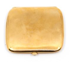 An early 20th century 9ct gold cigarette case, cushion shaped approx 75 x 85mm, initialled to one