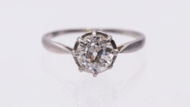 A diamond and platinum solitaire ring, comprising an old European diamond approx 1.40carats,