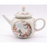 A Chinese Export famille rose bullet shaped teapot and cover, Qianlong period, circa 1750, with