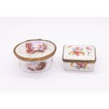 An 18th Century style enamel snuff box and cover, oval with waisted sides, the cover painted with