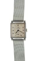 Omega: a Gentleman's vintage steel cased wristwatch circa 1940's comprising a square dial with black