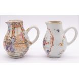 Two Chinese Export Famille Rose sparrow beak baluster cream jugs, Qianlong Period circa 1750: one