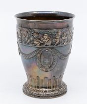 A late 19th/early 20th century French 950 standard silver cup/beaker, the upper section with band of