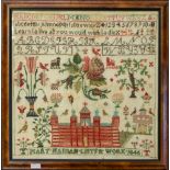 A mid 19th Century (Victorian) Sampler by Mary Hannah Lister dated 1845, the upper section with