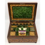 A mid 19th Century Tunbridge Ware rosewood sewing box, the slightly domed cover with parquetry