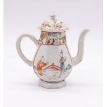 A Chinese Export Famille Verte octagonal teapot, Qianlong Period, one side painted with a figure