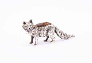 An Edwardian silver novelty pin cushion modelled as a fox, with detailed cast fur and details to