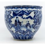 A Chinese blue and white jardiniere, Kangxi four character mark but 19th century decorated with a