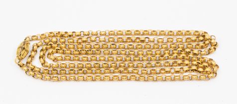 A Victorian gold belcher link guard chain, comprising links with embossed star decoration, each link