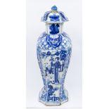 A Chinese blue and white vase and cover, Kangxi Period ( 1662-1722) baluster body with canted