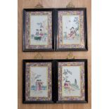 A set of four early 20th Century Chinese Famille Verte porcelain plaques, the centres depicting