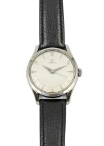 Omega: a Gentleman's steel cased manual wind  vintage wristwatch, comprising a signed silvered