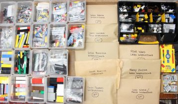 Lego: A collection of assorted unboxed Lego pieces and accessories, of varying size and shape;