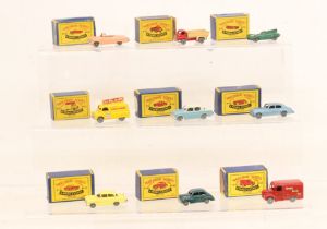 Matchbox: A collection of nine assorted boxed Moko Lesney Matchbox vehicles to comprise: Ford Zodiac