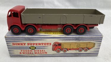 Dinky: A boxed Dinky Supertoys, Foden Diesel 8 Wheel Wagon, Reference 901, red cab and chassis, fawn