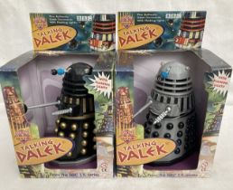 Doctor Who: A pair of Product Enterprise, Talking Daleks. One black and gold, one more scarce grey