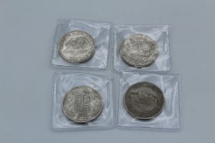 Four Half Crowns, two George V 1915-17, one Queen Victoria 1885, one George VI 1948. All coins in EF