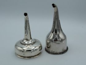 Two early 19th century silver plated wine funnels. 15.5cm (largest)