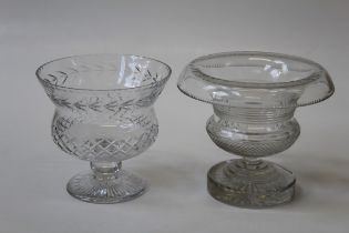 A 19th century lead crystal footed table bowl of large size, having an everted rim, slice and