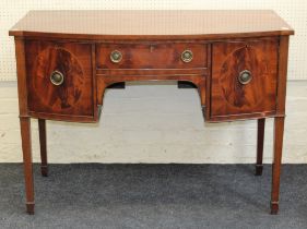 A George III design mahogany sideboard of small size, fitted single frieze drawer, flanked by