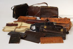 A collection of a dozen vintage faux crocodile and other lady's handbags, together with an Edwardian