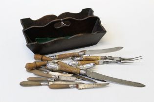 Four Victorian silver mounted horn handled carving tools, Sheffield 1894, together with eleven early