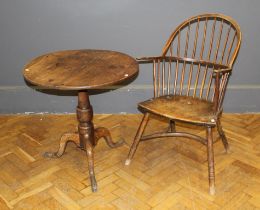 A 19th century beech and elm Windsor armchair, together with an oak snap top tripod table, 71cm