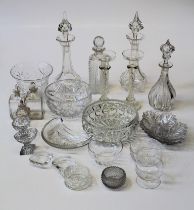 A large quantity of 19th century and later cut and moulded glassware, including ten decanters,